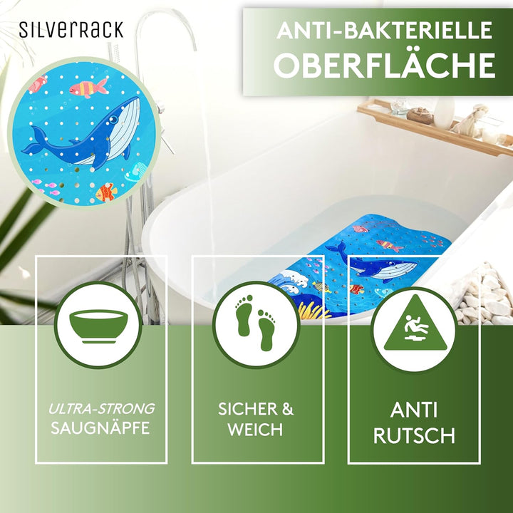 SilverRack Kinder Badewannenmatte 100x40 cm (Wal Welle Motiv) - Antirutschmatte Badewanne BPA frei f