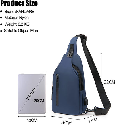 FANDARE Brusttasche Herren Sling Bag mit USB-Ladeanschluss Umhängetaschen Crossover Rucksack Schulte