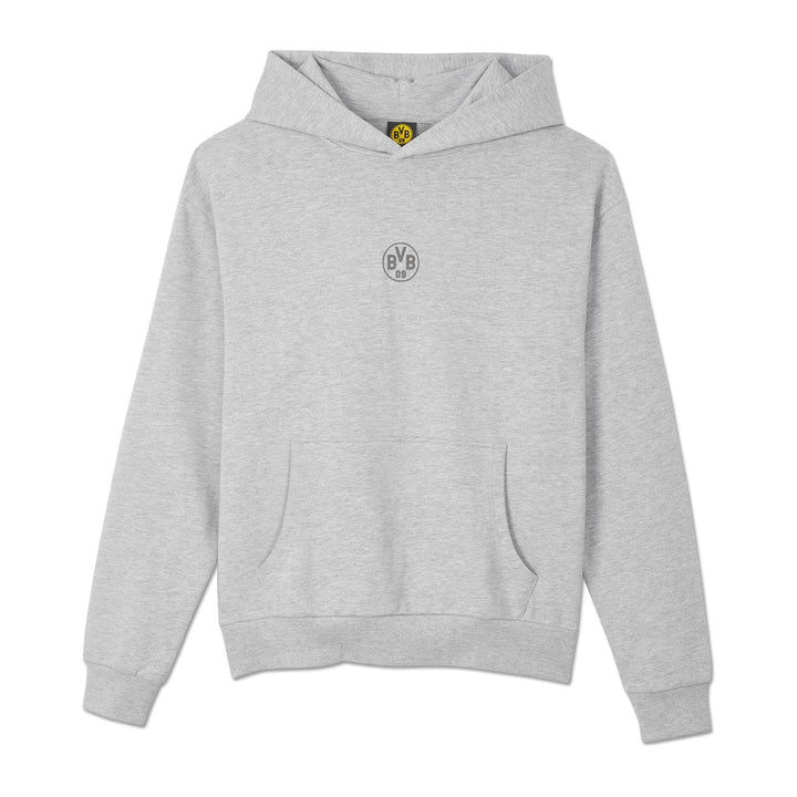 Borussia Dortmund BVB Hoodie Essentials, Grauer Kapuzenpullover, Basic Pullover, S-3XL XXL, XXL