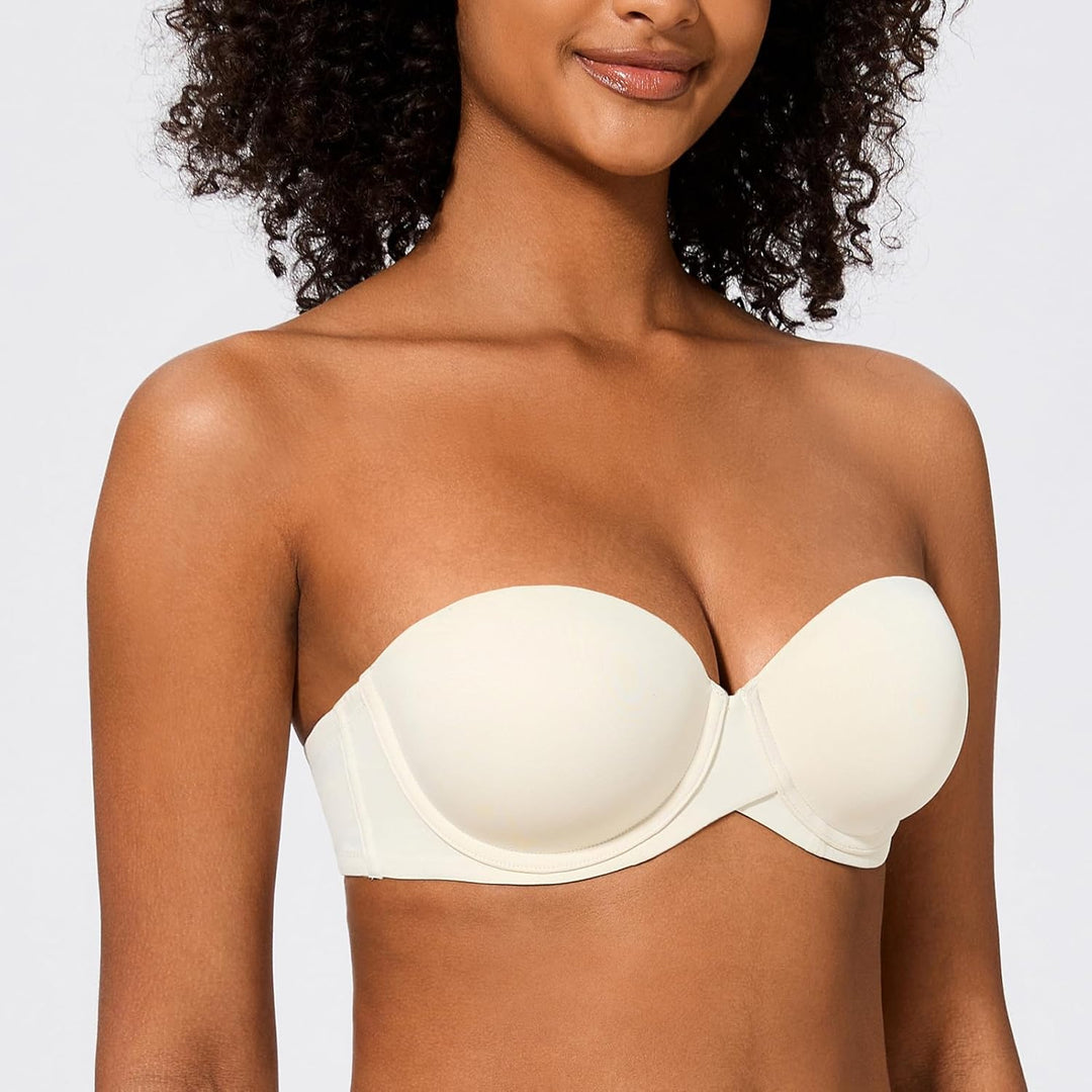 MELENECA Damen Push-Up Trägerlos BH - Bügel BH mit geformte Cups 70B Gebrochenes Weiss, 70B Gebroche