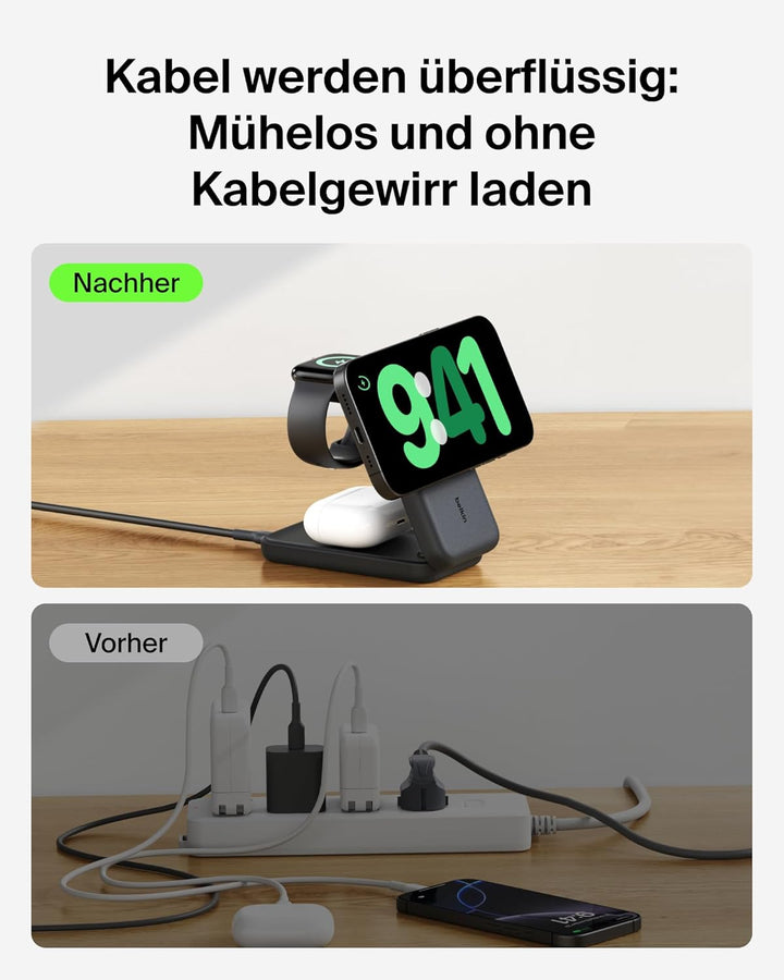 Belkin UltraCharge 3 in 1 Ladestation mit Qi2.2, 25W, Ladegerät MagSafe Kompatibel, Induktive Ladest