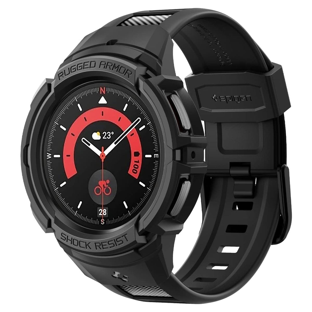 Spigen Rugged Armor Pro Armband mit Hülle Kompatibel mit Galaxy Watch 5 Pro 45mm (2022) - Schwarz, S