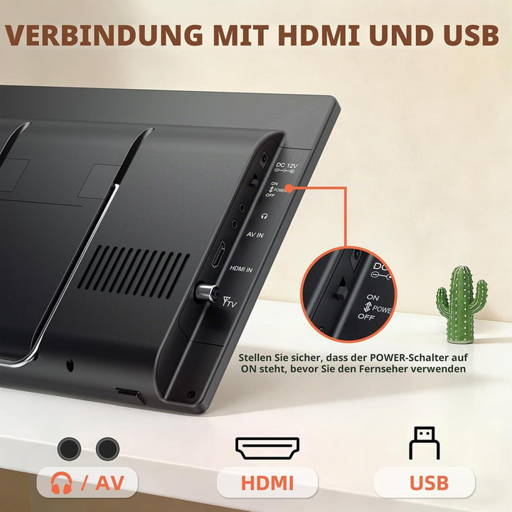 DESOBRY 12 Zoll Tragbarer Smart TV mit Android, Mini Fernseher für Küche, Caravan, Camping, HDMI USB