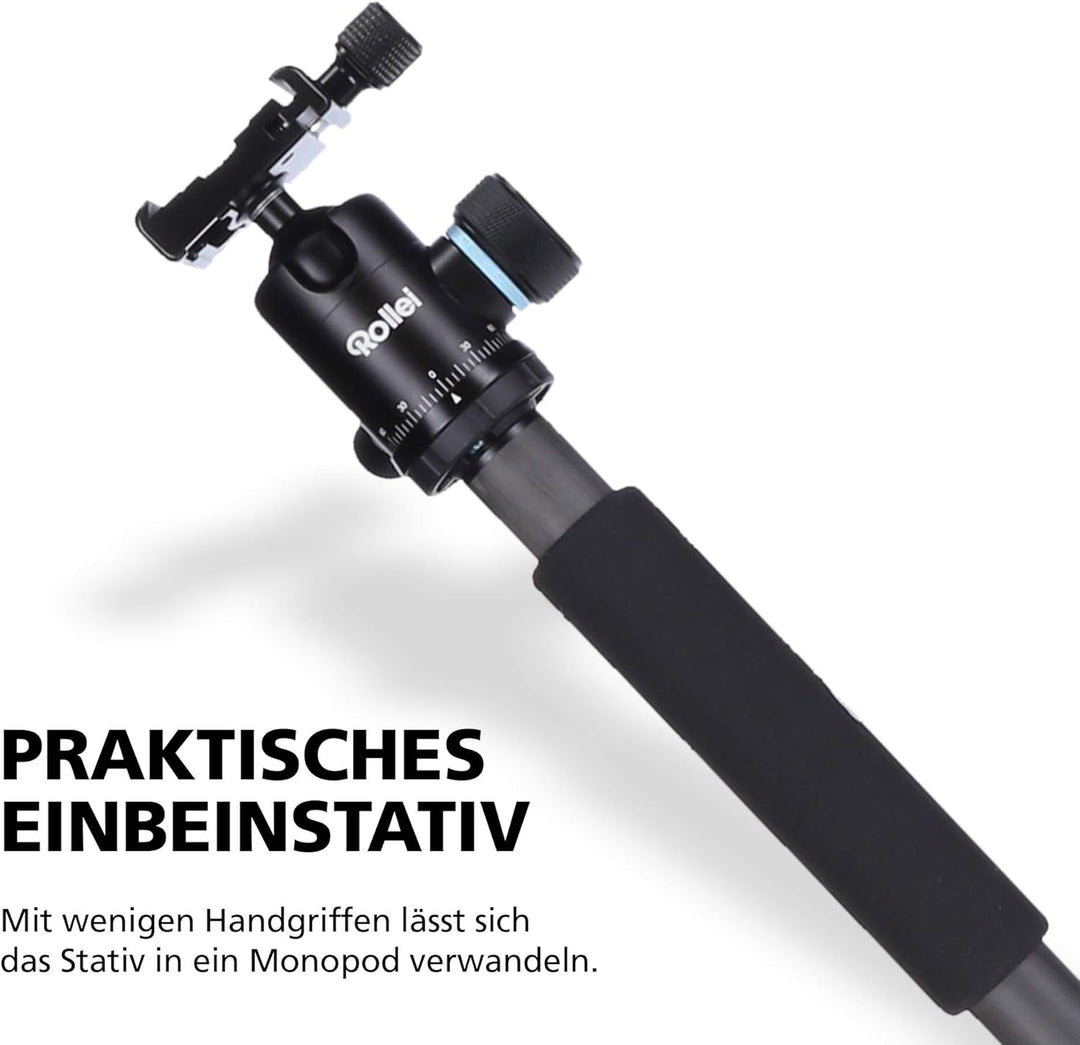 Rollei Carbon Stativ CT-5C I 3-in-1 Kamera-Stativ, Mini-Stativ und Monopod I 157 cm max. Höhe, 43 cm