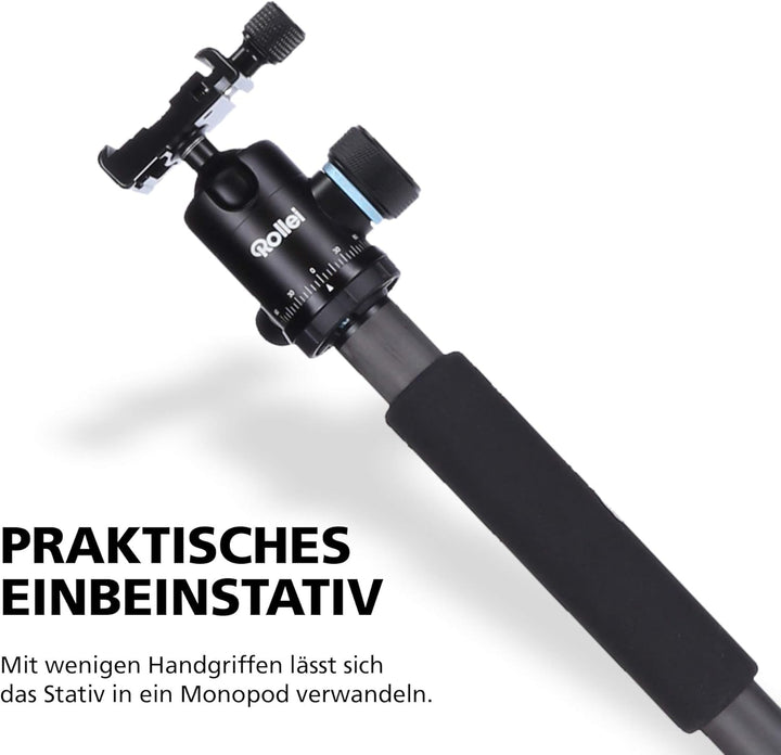 Rollei Carbon Stativ CT-5C I 3-in-1 Kamera-Stativ, Mini-Stativ und Monopod I 157 cm max. Höhe, 43 cm