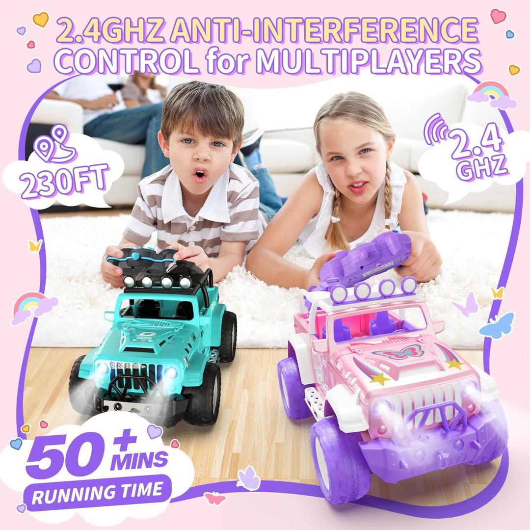 DEERC Pink Ferngesteuertes Auto für Mädchen mit Nebel und Musik, 1:16 RC Auto mit LED-Lichtern für K