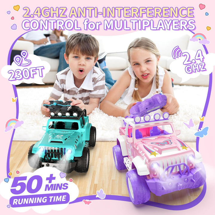 DEERC Pink Ferngesteuertes Auto für Mädchen mit Nebel und Musik, 1:16 RC Auto mit LED-Lichtern für K