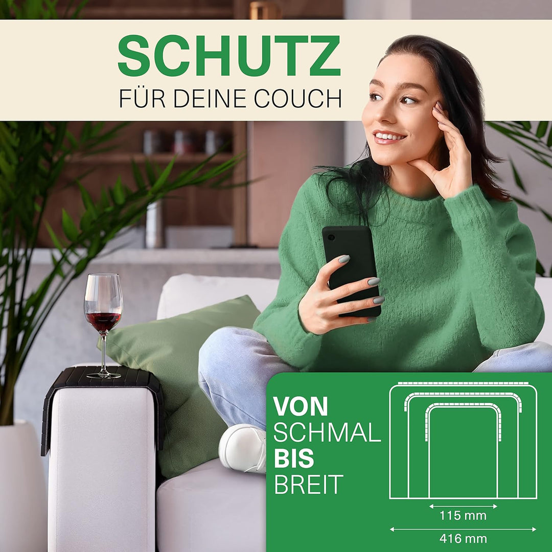 Green'n'Modern Sofatablett rutschfest - Holz Bambus Getränkehalter Armlehne | Couch Tablett flexibel
