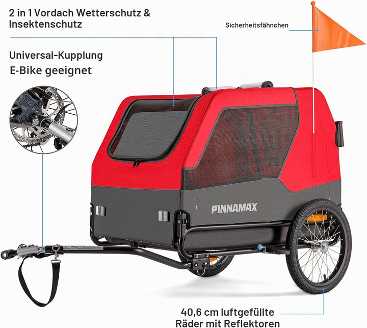 Hundeanhänger für Fahrräder – 2-in-1 Haustierbuggy, belastbar bis zu 45 kg – Fahrradanhänger für Hun