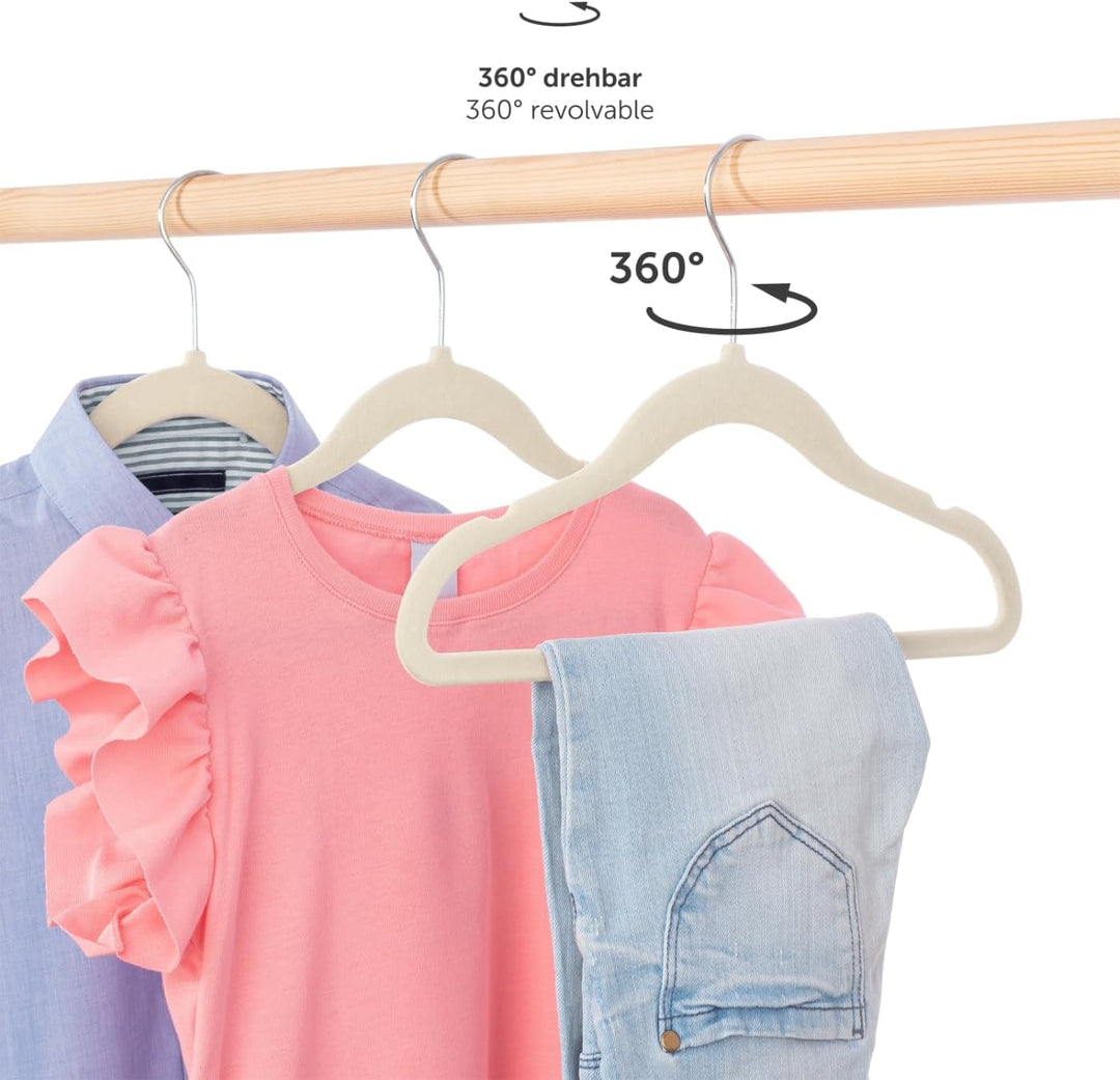 Laleni Kinderkleiderbügel 30 Stück mit Samtbezug - platzsparende Kleiderbügel Kinder - 360° drehbare