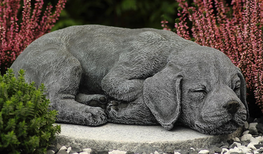 STEINFIGUREN SPICKER Steinfigur Hund schlafend 191/1, Gartenfigur Steinguss Tierfigur Basaltgrau