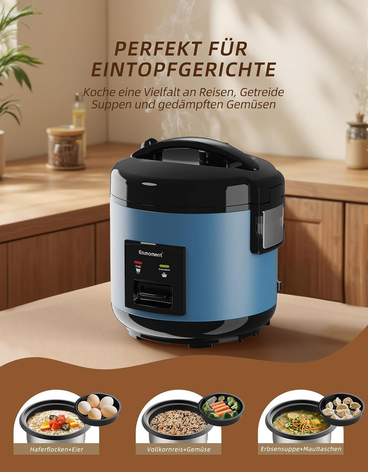 Eamoment DRC-5020BL 1L|400W Reiskocher & Dampfgarer(1ltr-5 Tassen) Für 1-5 Personen Schnelles Kochen