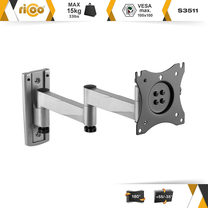 RICOO PC Monitor Wandhalterung Schwenkbar Neigbar für 13-27 Zoll, Halterung Wand S3511, Monitorhalte