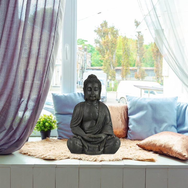 Relaxdays Buddha Figur sitzend, XL 70 cm &amp; XL Buddha Figur sitzend, 50 cm hoch, Feng Shui, Outdoor,