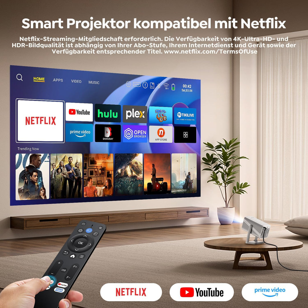 Smart Beamer [Kompatibel mit Netflix & Dolby Audio] Beamer 4K Heimkino 1080P FHD, Tragbarer Projekto