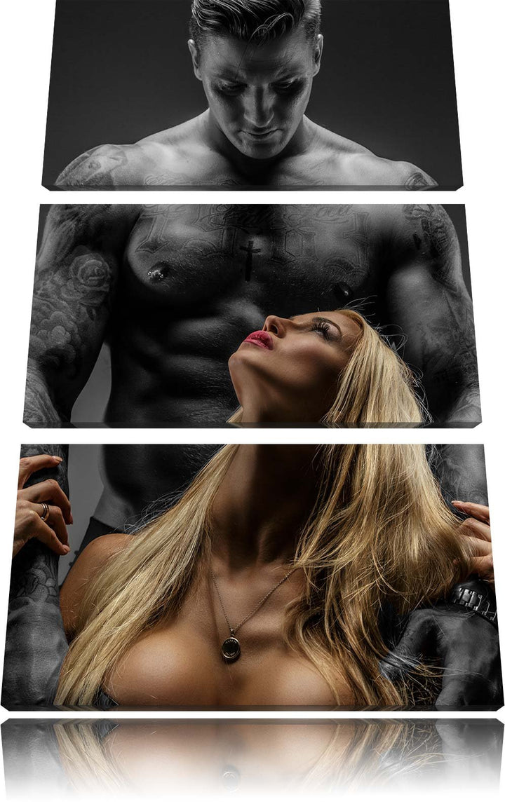 Pixxprint Sexy Frau mit tätowiertem Mann als Leinwandbild/Grösse: 3 Teilig (120x80 cm) cm/Wandbild/K
