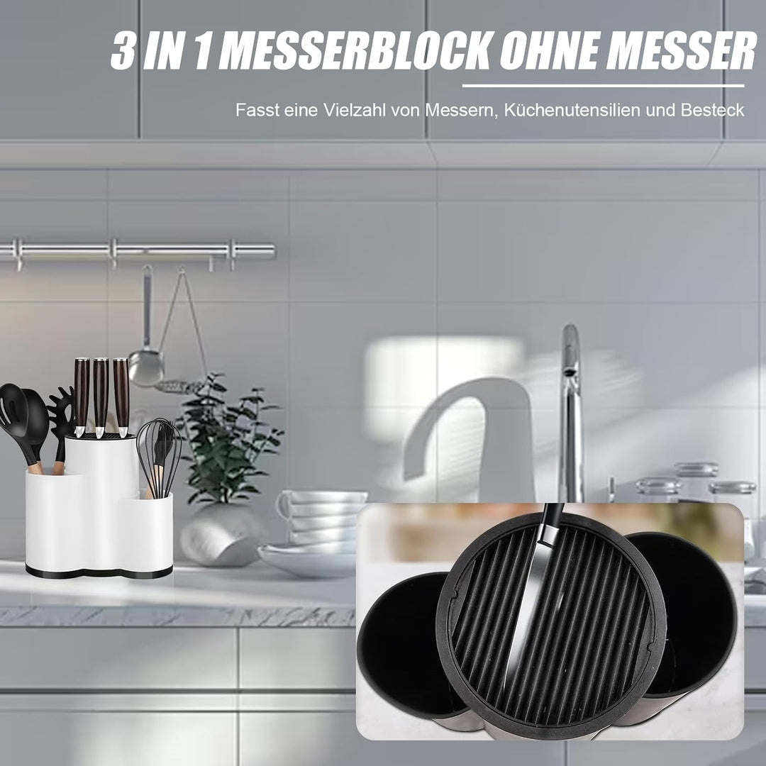 NUWIQ 3 in 1 Messerblock Ohne Messer, Messerblock Universal Runder, Messerblock mit Schlitzen, Messe