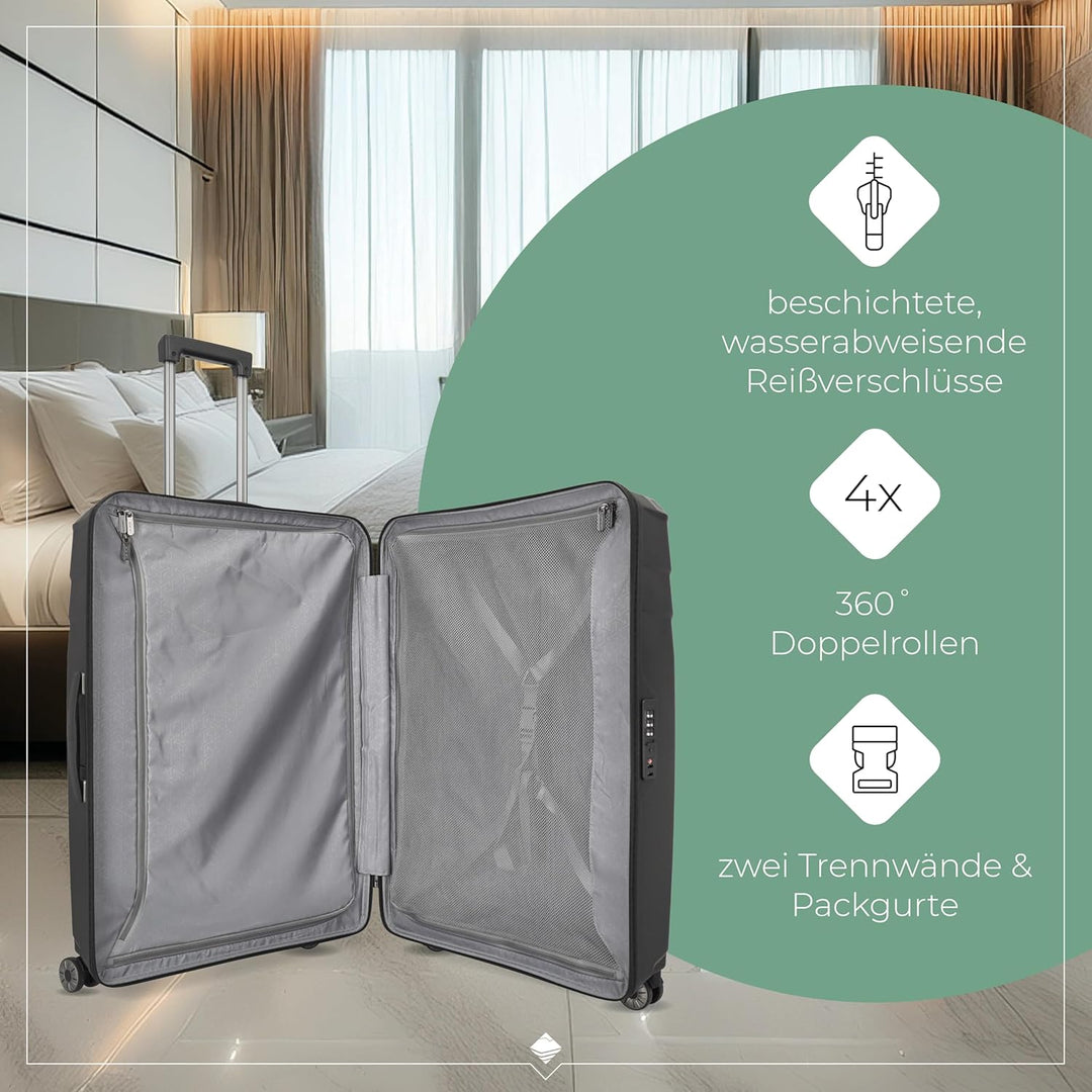 Travelite 4-Rad Hartschalen Koffer gross mit recyceltem Innenfutter, Gepäck Serie ELVAA: Stylischer
