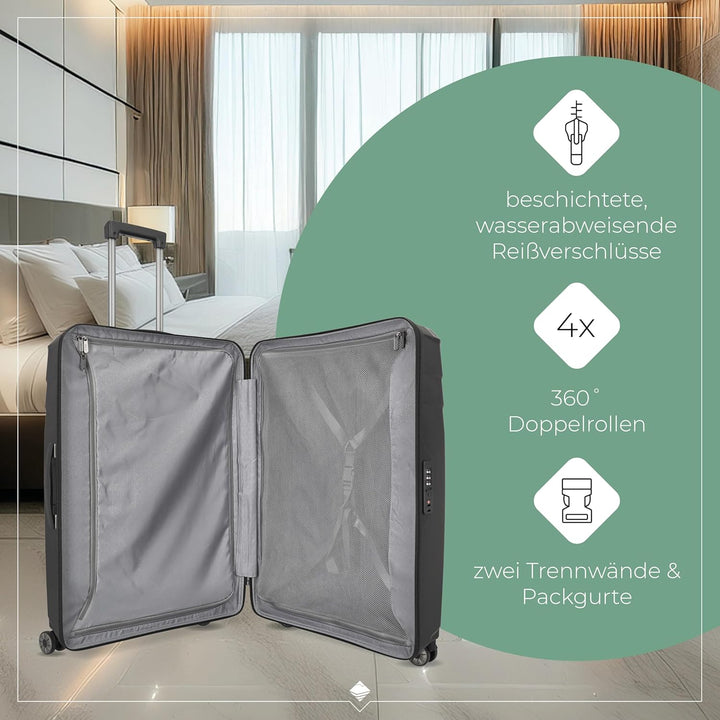 Travelite 4-Rad Hartschalen Koffer gross mit recyceltem Innenfutter, Gepäck Serie ELVAA: Stylischer