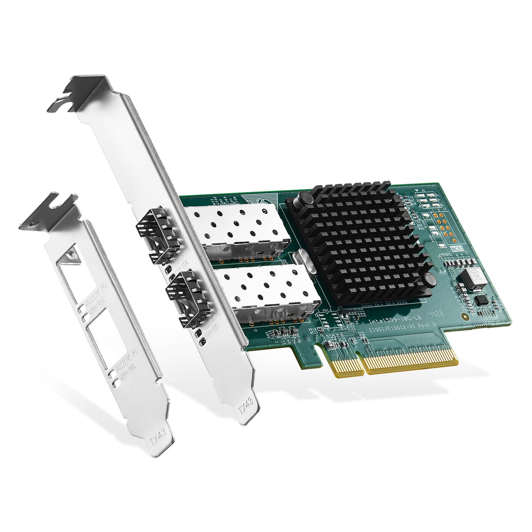 Binardat 2 Port 10G SFP+ PCIe Netzwerk Adapter, Intel X520 82599 LAN Controller, 10G/1G/100Mbps SFP+