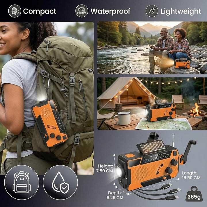 Notfall Radio Kurbelradio mit 3 USB-Lademöglichkeiten, Solar Radio 2000mAh Powerbank Typ-C/Micro-USB