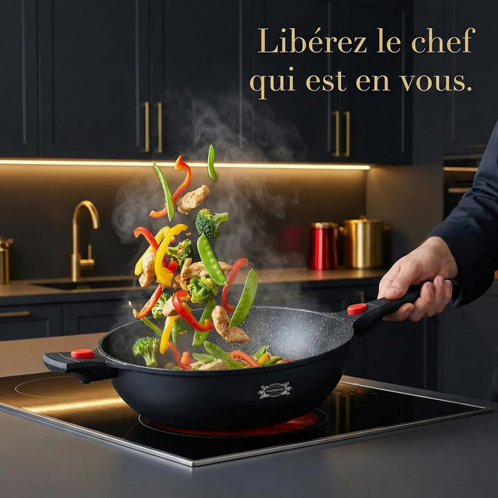 HAUSSMANN heritage – Wok/Sautépfanne 32cm,6,4 L mit Deckel– 5‑schichtige Antihaftbeschichtung (ohne