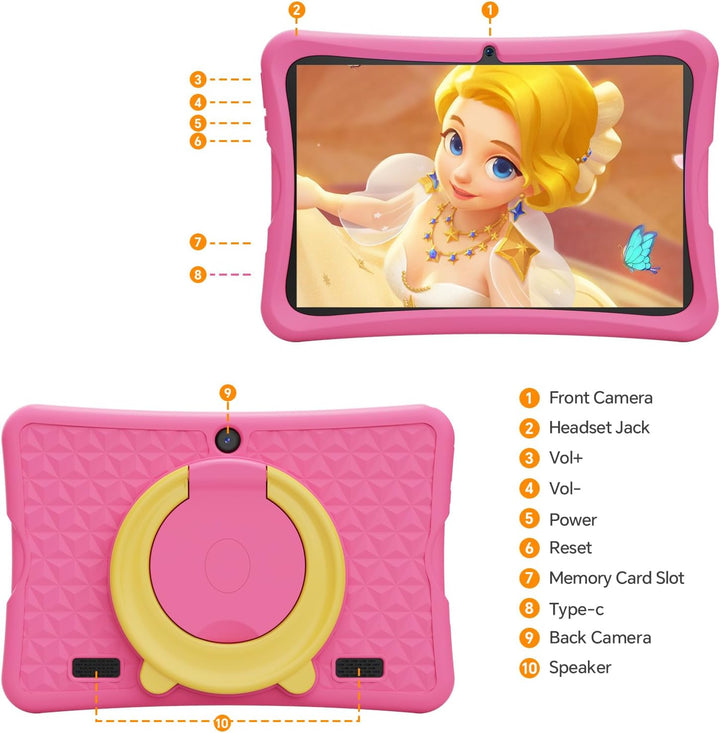 DigiLand 10,1-Zoll-Kinder-Tablet, Android 15-Tablets mit Schutzhülle, RAM 6GB + ROM 32GB, 1280 * 800