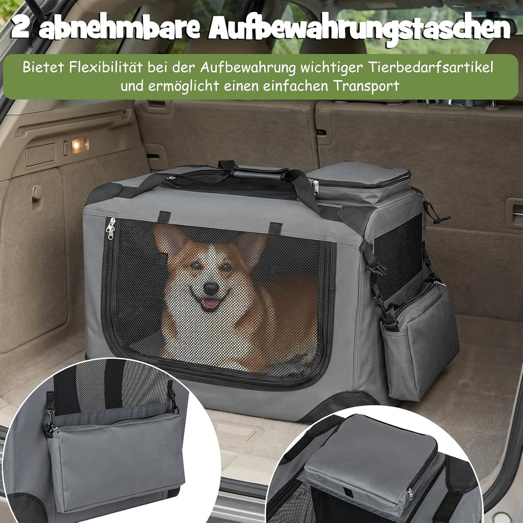COSTWAY Hundebox Auto, Transportbox Hund faltbar (S-61 x 43 x 43 cm, Grau) Grau S-61 x 43 x 43 cm, G