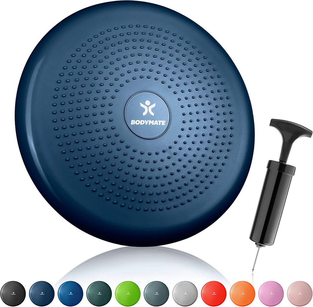 BODYMATE Ballsitzkissen inkl. Pumpe 34cm Durchmesser - Balance-Kissen, Luftkissen, Balance Pad, Nopp