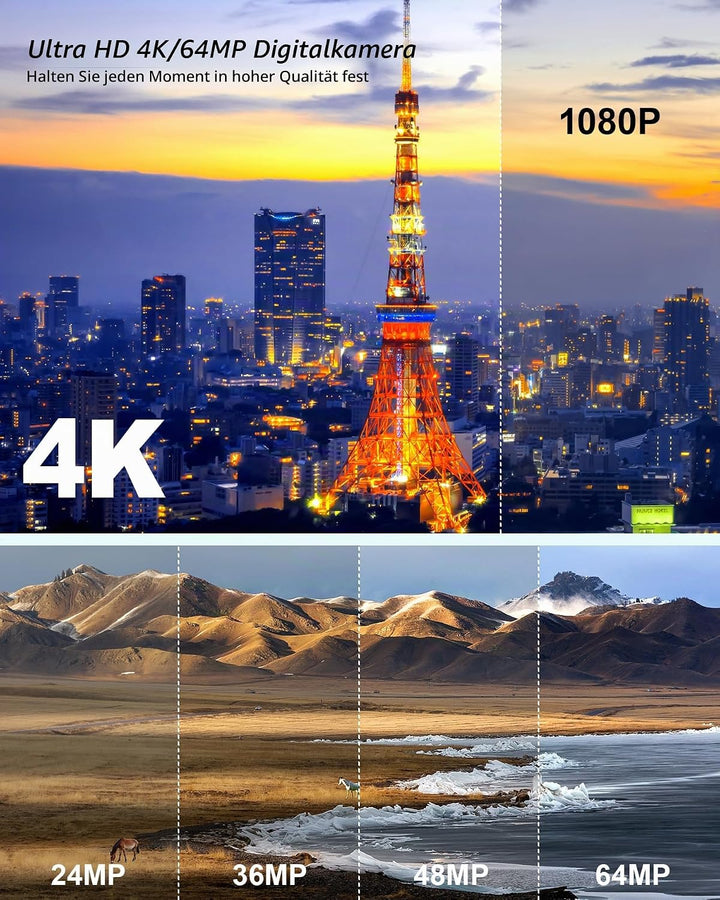 Digitalkamera 1080P, 48 Megapixel 12X Optischer Zoom Fotokamera, optischer Bildstabilisator Vlog Kam