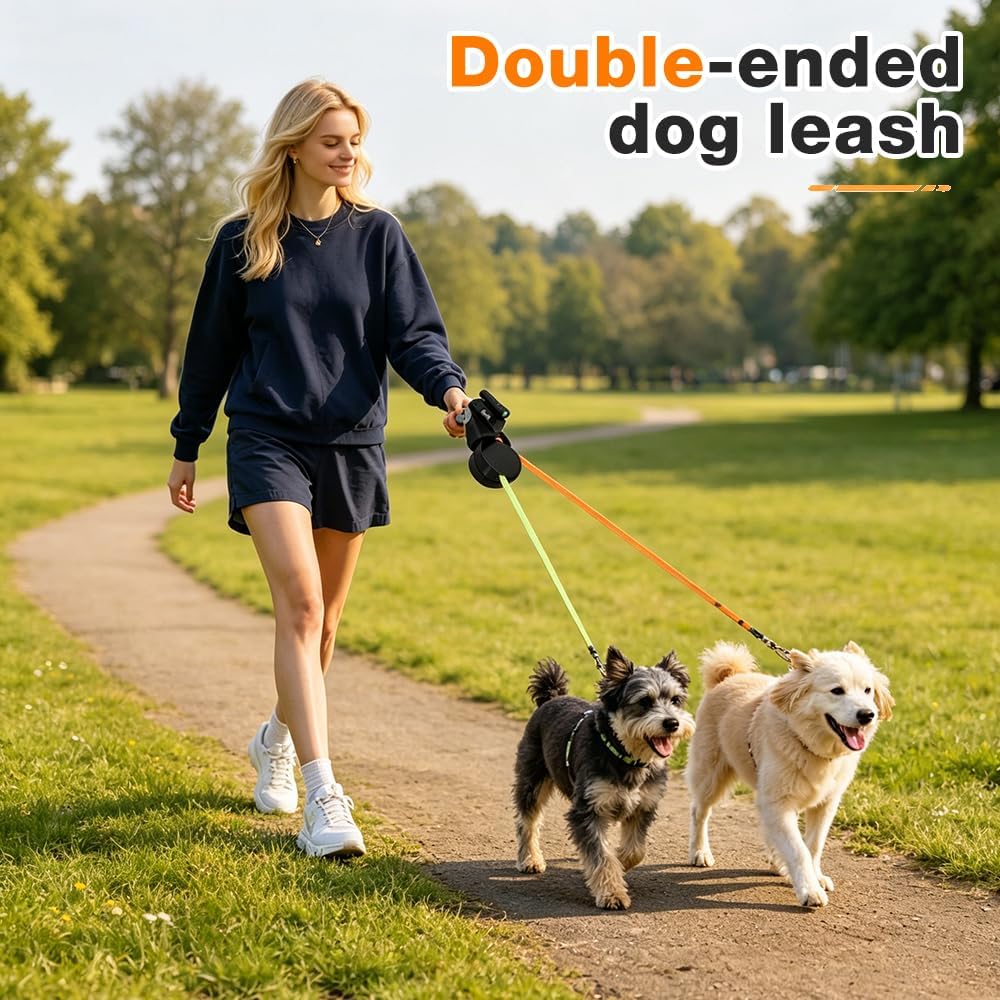Doppelleine für 2 Hunde Klein, HOVCEH 3 m Hundeleine Flexi mit Licht, Rollleine für Hunde mit 360° D