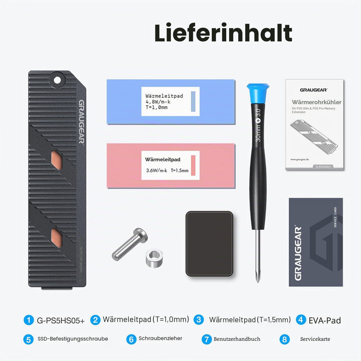 GRAUGEAR PS5 Pro/PS5 Slim M.2 SSD Kühlkörper mit Heatpipe, integriertem Kupfer-Heatpipe und Aluminiu