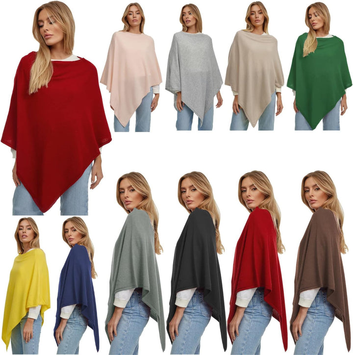 Glamexx24 Damen Strick Poncho Unifarbe Cape Feinstrick XXL Pullover Made in Italy L Hell Grün, L Hel