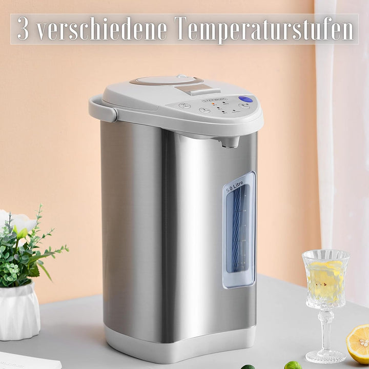 Thermopot 5 Liter | Perfekt für Glühwein geeignet | Edelstahl Heisswasserspender | Glühweinkocher |