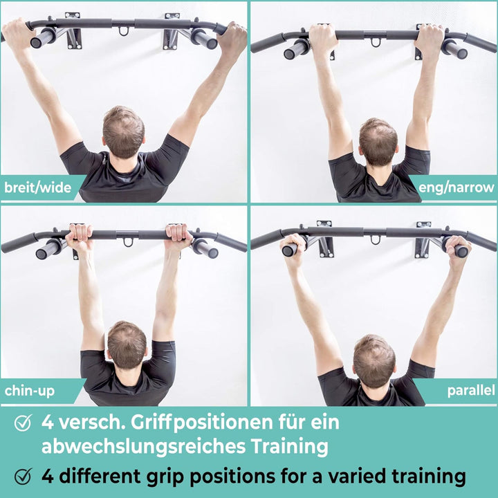 PULLUP & DIP Klimmzugstange Wand, Profi Multigriff Pull-Up Stange für Wandmontage inkl. Schrauben, K