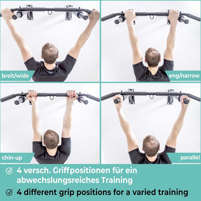 PULLUP & DIP Klimmzugstange Wand, Profi Multigriff Pull-Up Stange für Wandmontage inkl. Schrauben, K
