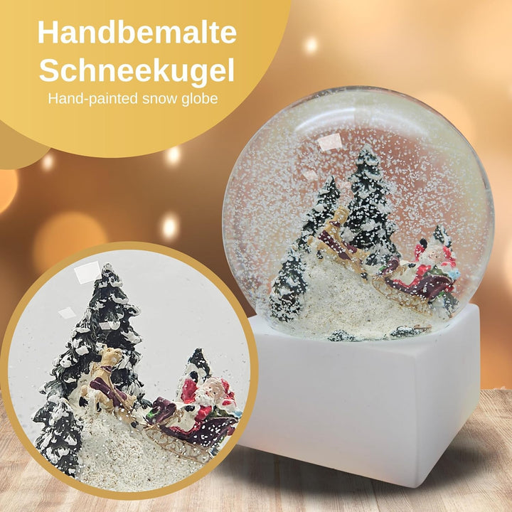 Minium Collection 20112 Schneekugel Weihnacht Santa im Schlitten Winter auf Sockel weiss eck, Pure-L