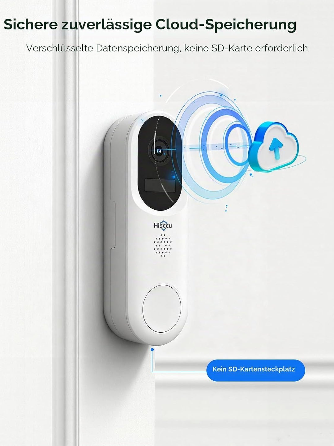 Hiseeu 【2MP+Chime】 Smarte Video Türklingel mit Kamera,1080P Kabellose Video Doorbell mit 2-Wege-Audi