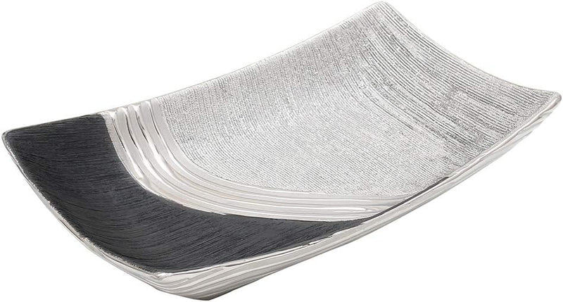 Dekohelden24 Edle Moderne Deko Designer Keramik Schale/Platte/Naschschale/Dekoschale in Silber-grau,