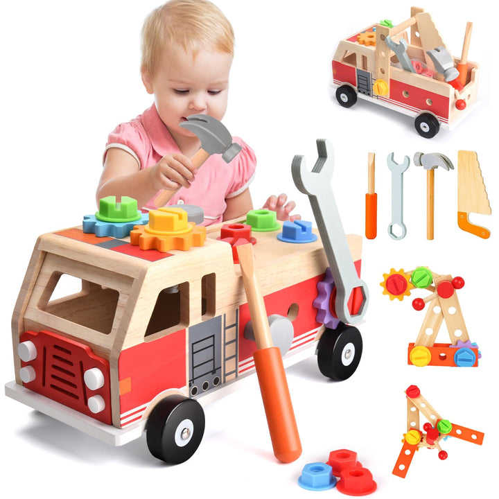 Werkzeugkoffer Kinder Werkbank, Montessori Werkzeug Holzspielzeug Spielzeug ab 2 3 4 Jahre, Kinderwe