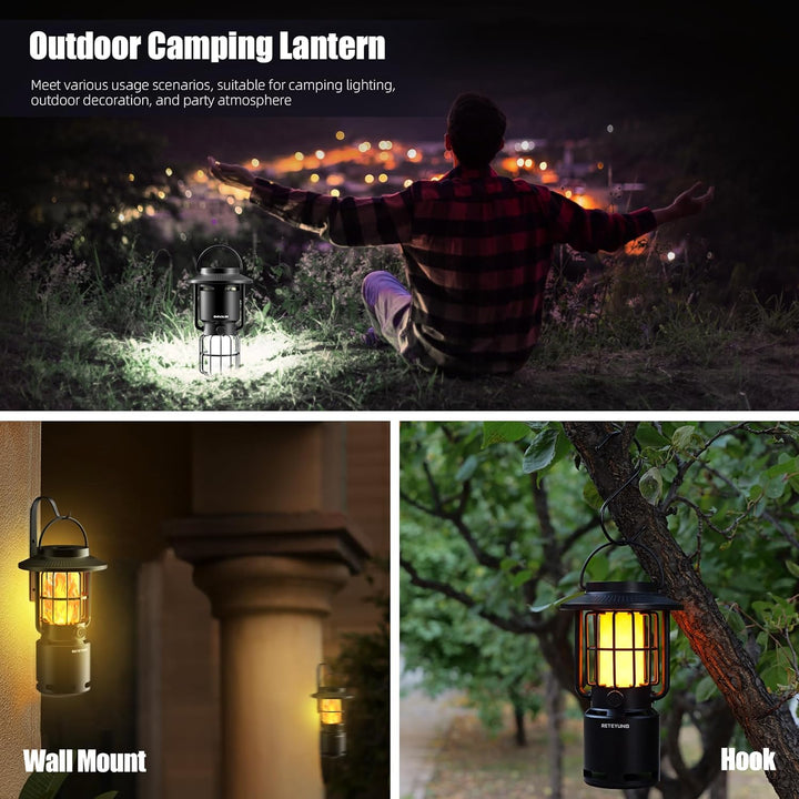 RETEYUNG Outdoor Bluetooth-Lautsprecher mit Flammenlicht,IP65 Wasserdichte Campinglampe,3 Beleuchtun