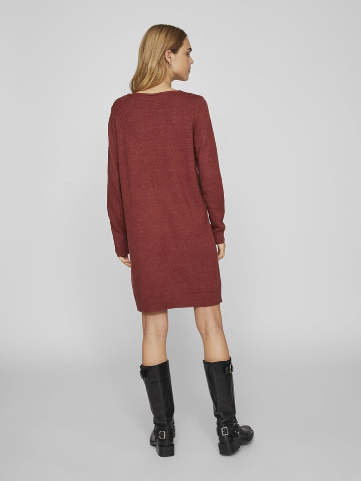 Vila Damen Viril L/S Knit Dress-Noos Kleid XS Fired Brick/Detail:dark Melange, XS Fired Brick/Detail
