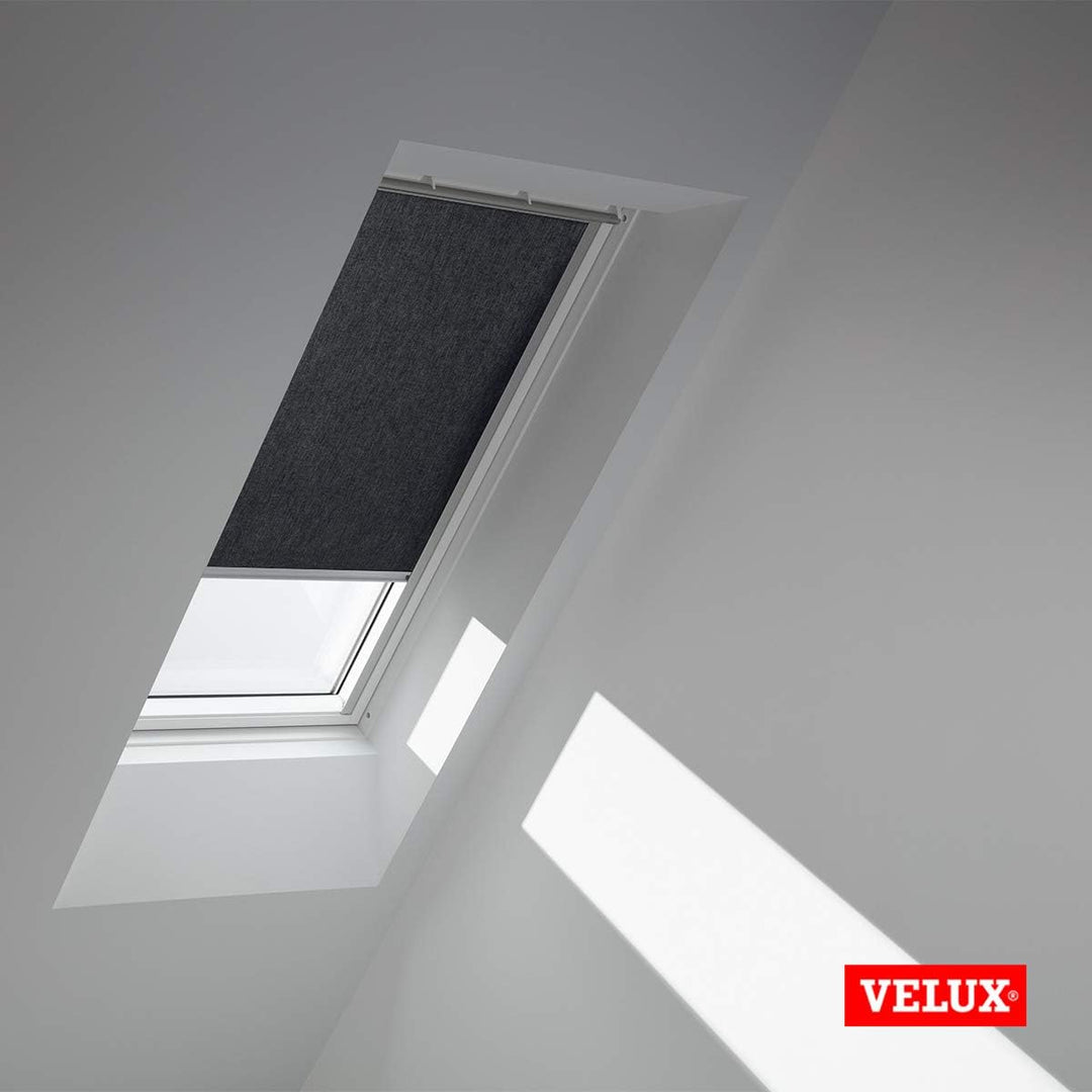 VELUX Original Dachfenster Sichtschutzrollo für MK04, Schwarz, mit Grauer Führungsschiene GGL, GGU,