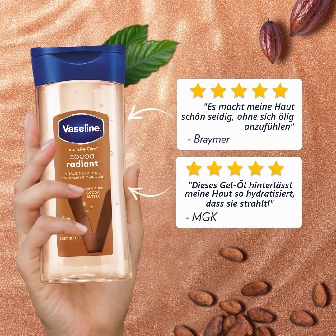 Vaseline Intensive Care Cocoa Radiant für strahlende Haut, Körpergelöl mit reiner Kakaobutter + rege