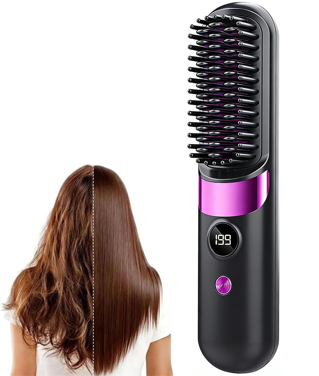 Glättbürste Kabellos, Stylingbürste für Kurze Haare, USB Wiederaufladbar, Tragbare Glättungsbürste,
