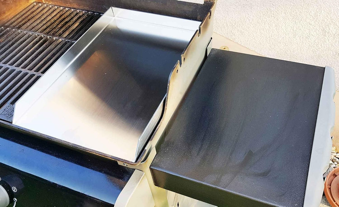 massive 4 mm starke Edelstahl Grillplatte Grillblech Plancha 25,5 cm x 44,2 cm verschweisst/passend