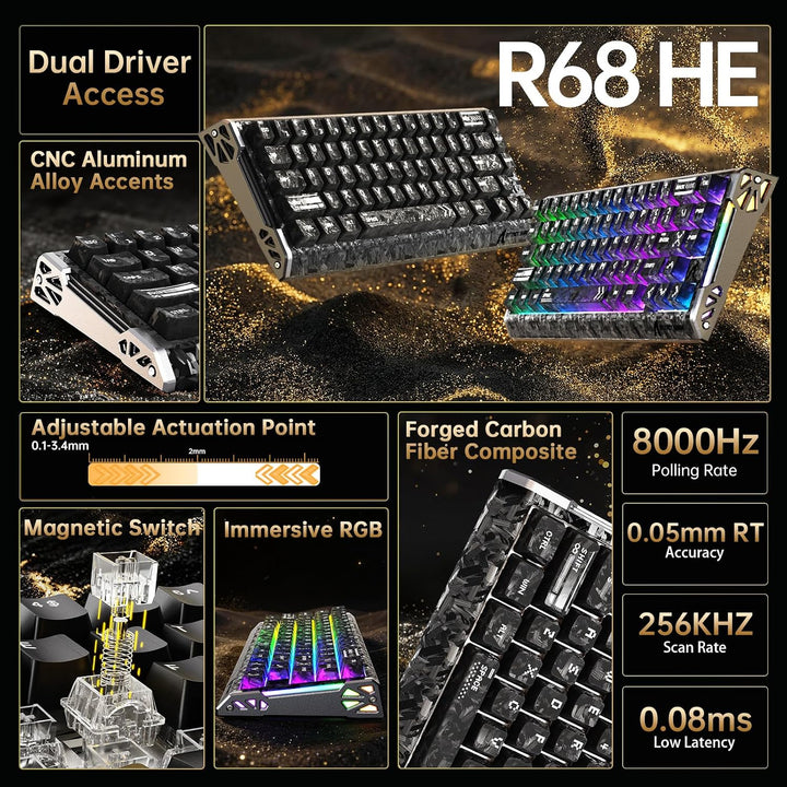ATTACK SHARK R68 HE Kabel Magnetische Tastatur, Kabellosen R11 ULTRA Gaming-Maus aus Carbonfaser, 80