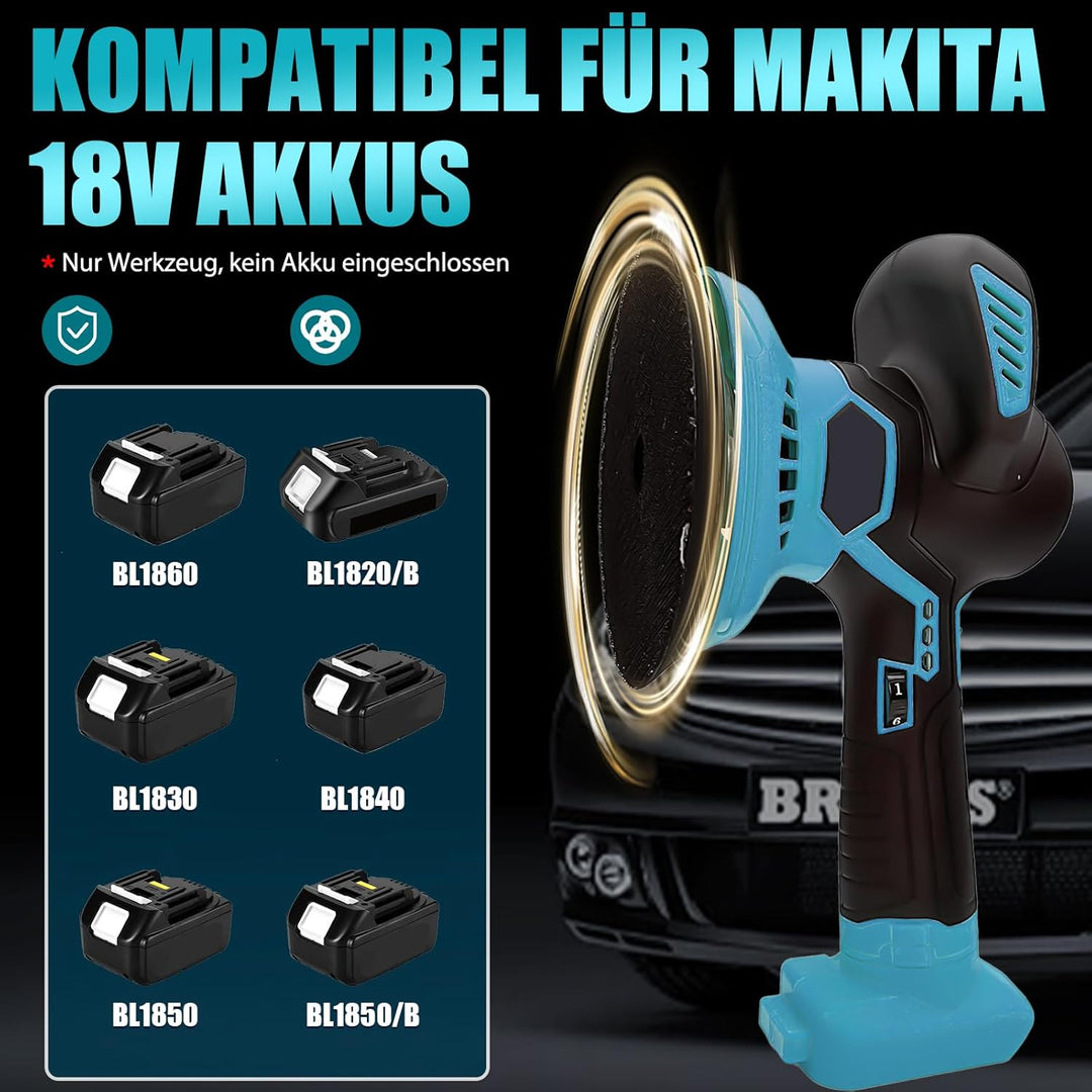 Akku Poliermaschine,145mm Auto Polierer, 6 variable Geschwindigkeit, kabelloser Akku Polierer für Au