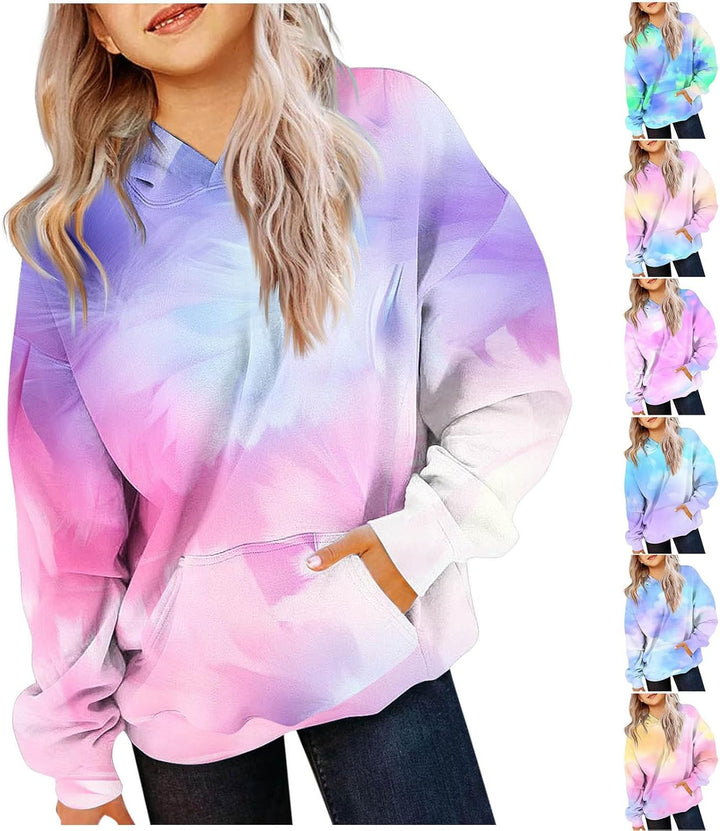 EMATOP Mädchen Batik Hoodie Freizeit Langarm Kapuzenpullover Winter Baumwolle Sweatshirt mit Kapuze