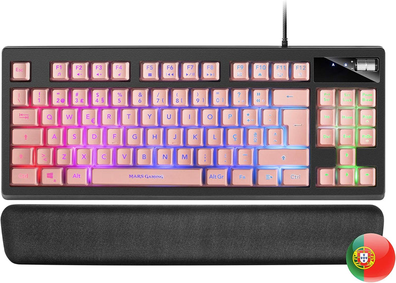 Mars Gaming MKAXPPT Kompakttastatur TKL H-Mech, RGB-Beleuchtung 9 Effekte, Gel Handballenauflage, Pi